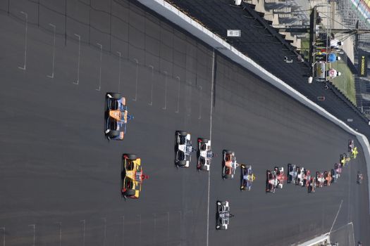 The NTT IndyCar Series teams take to the track to race for the Indianapolis 500 at Indianapolis Motor Speedway in Indianapolis Indiana.