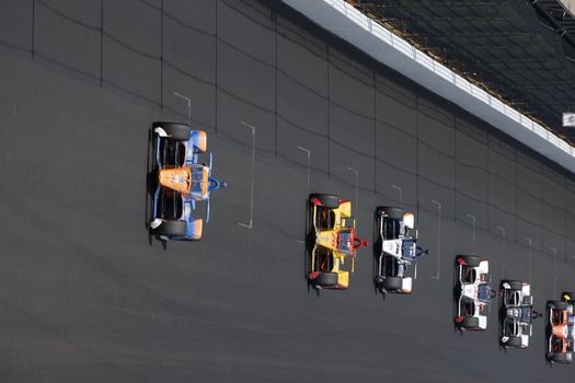 The NTT IndyCar Series teams take to the track to race for the Indianapolis 500 at Indianapolis Motor Speedway in Indianapolis Indiana.