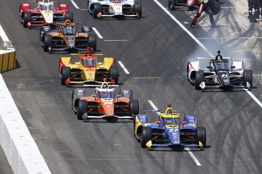 The NTT IndyCar Series teams take to the track to race for the Indianapolis 500 at Indianapolis Motor Speedway in Indianapolis Indiana.