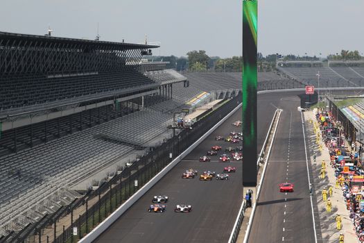 The NTT IndyCar Series teams take to the track to race for the Indianapolis 500 at Indianapolis Motor Speedway in Indianapolis Indiana.