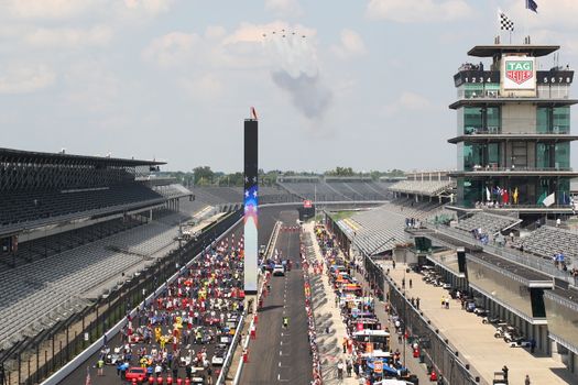 The green flag drops on the Indianapolis 500 at Indianapolis Motor Speedway in Indianapolis Indiana.