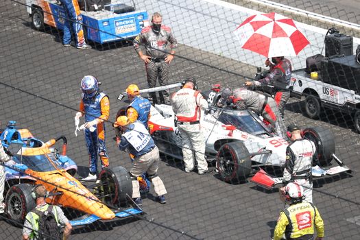 The green flag drops on the Indianapolis 500 at Indianapolis Motor Speedway in Indianapolis Indiana.