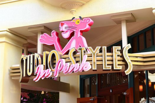 Osaka,JAPAN - 14 Apr, 2017: Shop sign of the Pink Panther store in Universal Studios JAPAN.