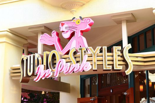 Osaka,JAPAN - 14 Apr, 2017: Shop sign of the Pink Panther store in Universal Studios JAPAN.