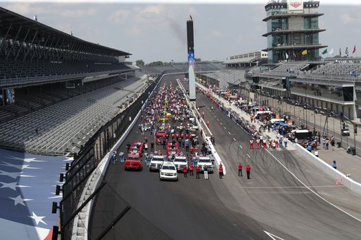 The green flag drops on the Indianapolis 500 at Indianapolis Motor Speedway in Indianapolis Indiana.
