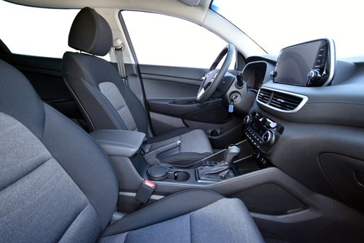 Studio shot of the modern suv interior, front view