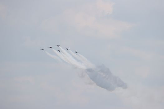 The United States Air Force performs a flyover at the Indianapolis Motor Speedway as it plays host to the 104th running of the Indianapolis 500 in Indianapolis, Indiana.