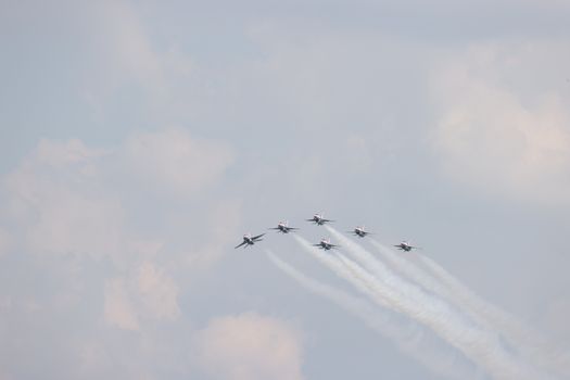 The United States Air Force performs a flyover at the Indianapolis Motor Speedway as it plays host to the 104th running of the Indianapolis 500 in Indianapolis, Indiana.