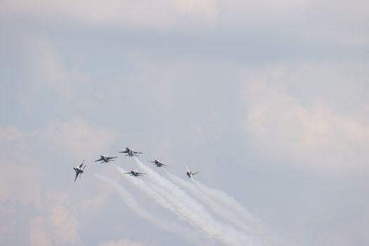 The United States Air Force performs a flyover at the Indianapolis Motor Speedway as it plays host to the 104th running of the Indianapolis 500 in Indianapolis, Indiana.