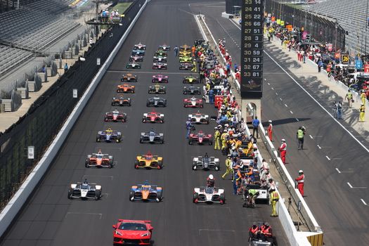 The green flag drops on the Indianapolis 500 at Indianapolis Motor Speedway in Indianapolis Indiana.