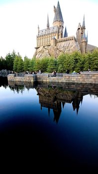 Osaka, Japan - Dec 02, 2017: View of Hogwarts castle at the Wizarding World of Harry Potter in Universal Studios Japan.