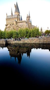 Osaka, Japan - Dec 02, 2017: View of Hogwarts castle at the Wizarding World of Harry Potter in Universal Studios Japan.