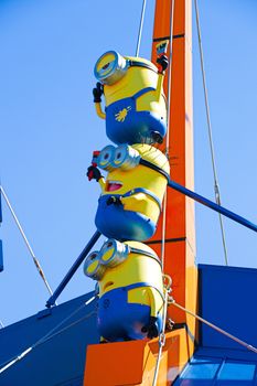 OSAKA, JAPAN - Feb 19, 2020 : Statue of "HAPPY MINION", located in Universal Studios Japan, Osaka, Japan. Minions are famous character from Despicable Me animation.