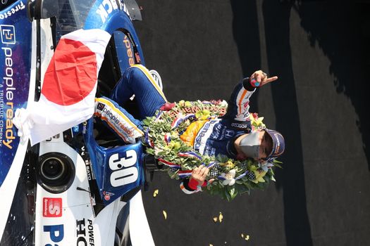 \{persons}\wins the Indianapolis 500 at the Indianapolis Motor Speedway in Indianapolis, Indiana.