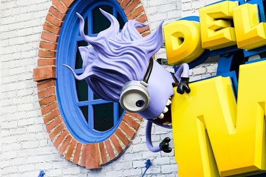 Osaka, JAPAN - NOV 19, 2019: Sign board of Minions from Despicable Me Minion Mayhem Movie at Minion Park in Universal Studios JAPAN.Universal Studios JAPAN is a theme park in Osaka.