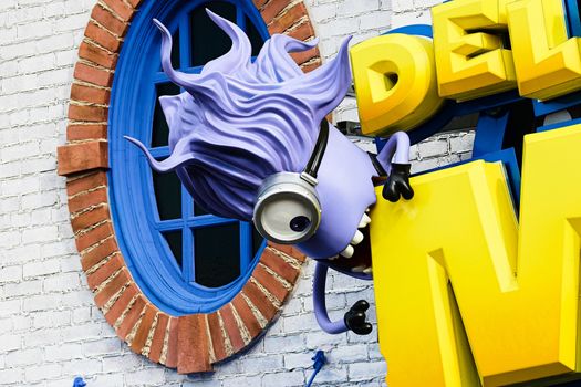 Osaka, JAPAN - NOV 19, 2019: Sign board of Minions from Despicable Me Minion Mayhem Movie at Minion Park in Universal Studios JAPAN.Universal Studios JAPAN is a theme park in Osaka.