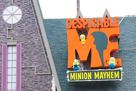 Osaka, JAPAN - NOV 19, 2019: Sign board of Minions from Despicable Me Minion Mayhem Movie at Minion Park in Universal Studios JAPAN.Universal Studios JAPAN is a theme park in Osaka.