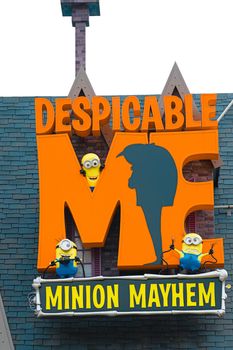 Osaka, JAPAN - NOV 19, 2019: Sign board of Minions from Despicable Me Minion Mayhem Movie at Minion Park in Universal Studios JAPAN.Universal Studios JAPAN is a theme park in Osaka.