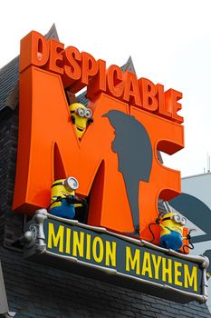 Osaka, JAPAN - NOVEMBER 03 2017: Entrance Sign of Despicable Me Minion Mayhem. Universal Studios JAPAN is a theme park resort in Osaka, JAPAN.