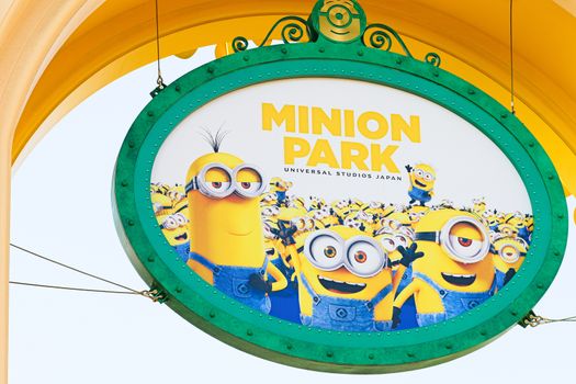 Osaka, Japan - November 03,2017 : The minion Park Sign was introduced on the Universal Studios JAPAN,