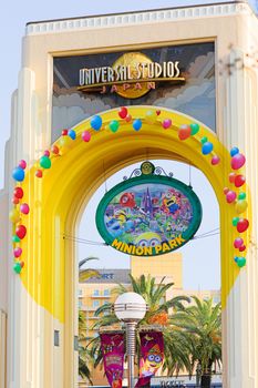 Osaka, Japan - November 03,2017 : The minion Park Sign was introduced on the Universal Studios JAPAN,