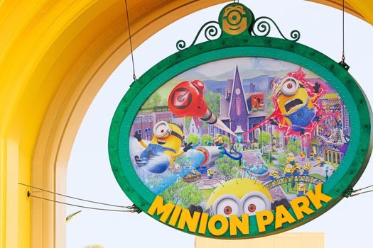 Osaka, Japan - November 03,2017 : The minion Park Sign was introduced on the Universal Studios JAPAN,