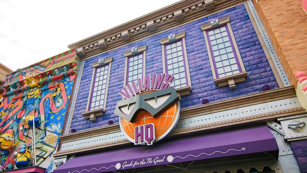 Osaka, JAPAN - NOV 19, 2019: Sign board of Minions from Despicable Me Minion Mayhem Movie at Minion Park in Universal Studios JAPAN.Universal Studios JAPAN is a theme park in Osaka.