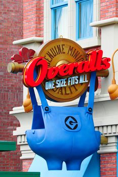 Osaka, JAPAN - NOV 19, 2019: Sign board of Minions from Despicable Me Minion Mayhem Movie at Minion Park in Universal Studios JAPAN.Universal Studios JAPAN is a theme park in Osaka.