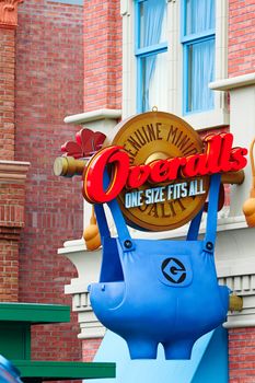 Osaka, JAPAN - NOV 19, 2019: Sign board of Minions from Despicable Me Minion Mayhem Movie at Minion Park in Universal Studios JAPAN.Universal Studios JAPAN is a theme park in Osaka.