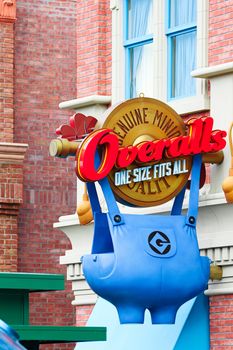 Osaka, JAPAN - NOV 19, 2019: Sign board of Minions from Despicable Me Minion Mayhem Movie at Minion Park in Universal Studios JAPAN.Universal Studios JAPAN is a theme park in Osaka.