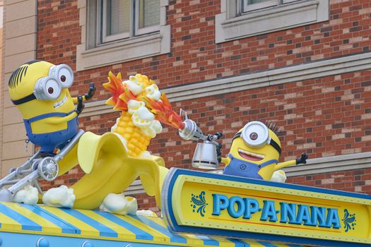 Osaka, JAPAN - NOV 19, 2019: Sign board of Minions from Despicable Me Minion Mayhem Movie at Minion Park in Universal Studios JAPAN.Universal Studios JAPAN is a theme park in Osaka.