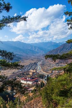Paro Dzong seen from the hills