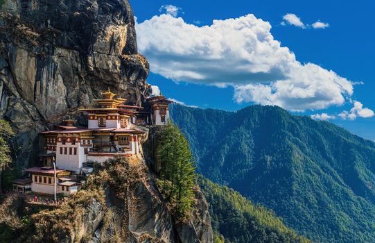 Famous bhutanese Monastery on a mountain cliff