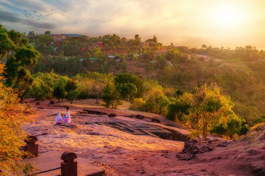 Golden hour at the church of St. George in Lalibela