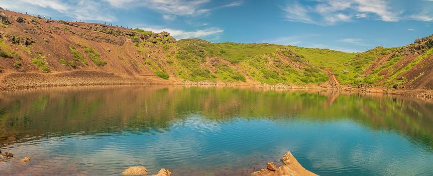 Kerid crater lake is a 3,000 year old volcanic crater lake in the Grimsnes area of South Iceland on the Golden Circle route.