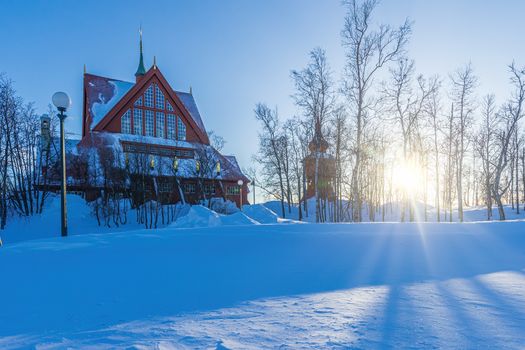 Kiruna Church is one of Sweden's largest wooden buildings. The church exterior is built in a Gothic Revival style.