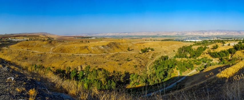 Panoramic view of the Jordan River valley and the Valley of Springs (Emek Hamaayanot). Northern Israel