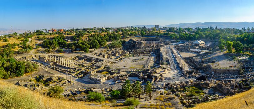 Panoramic view of the ancient Roman-Byzantine city of Bet Shean (Nysa-Scythopolis), now a National Park. Northern Israel