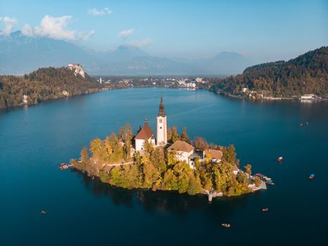 Island on Lake Bled in Slovenia, with the Church of the Assumption.