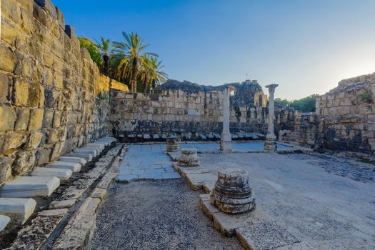 View of the remains of the Public latrine, in the ancient Roman-Byzantine city of Bet Shean (Nysa-Scythopolis), now a National Park. Northern Israel