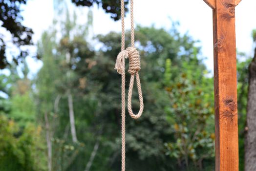 Gallows hanging rope knot tied noose outdoors