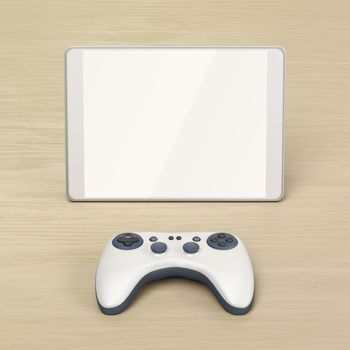 Tablet with empty screen and wireless gaming controller