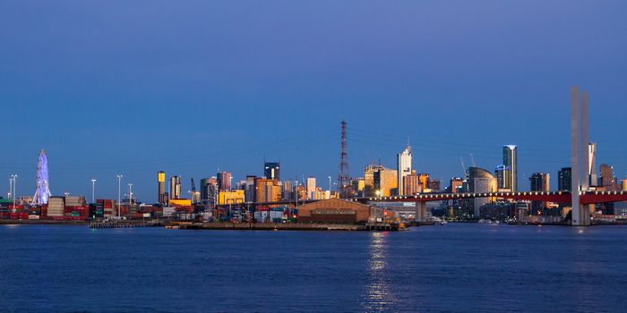 Melbourne, Australia - 17 December 2013: Melbourne skyline on a summer's day from Port Phillip Bay