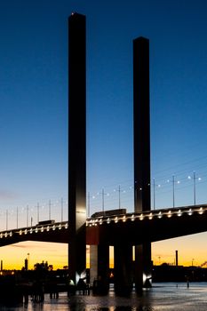 Melbourne, Australia - 17 December 2013: The Bolte Bridge crossing the Yarra River at sunset in Melbourne, Victoria, Australia
