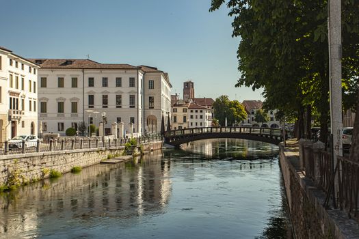 Landscape of Buranelli river in Treviso in Italy in a sunny day