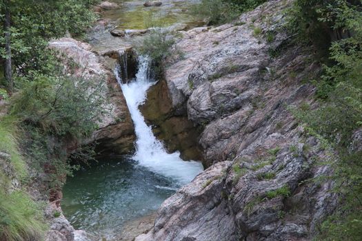 natural landscape with waterfalls in Trentino in northern Italy