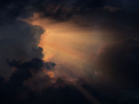Sun through the clouds. 3D rendering