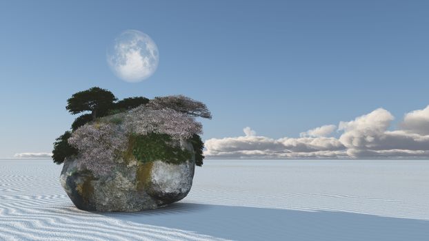 White Sands with Rock Islands Oasis. 3D rendering