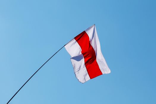 New Belarus white-red-white flag. Protest and historical authentic flag.