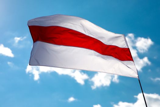 New Belarus white-red-white flag. Protest and historical authentic flag.